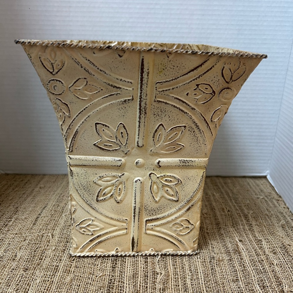Pressed Tin 9” Wastebasket or Planter. Shabby Chic Cottage Style